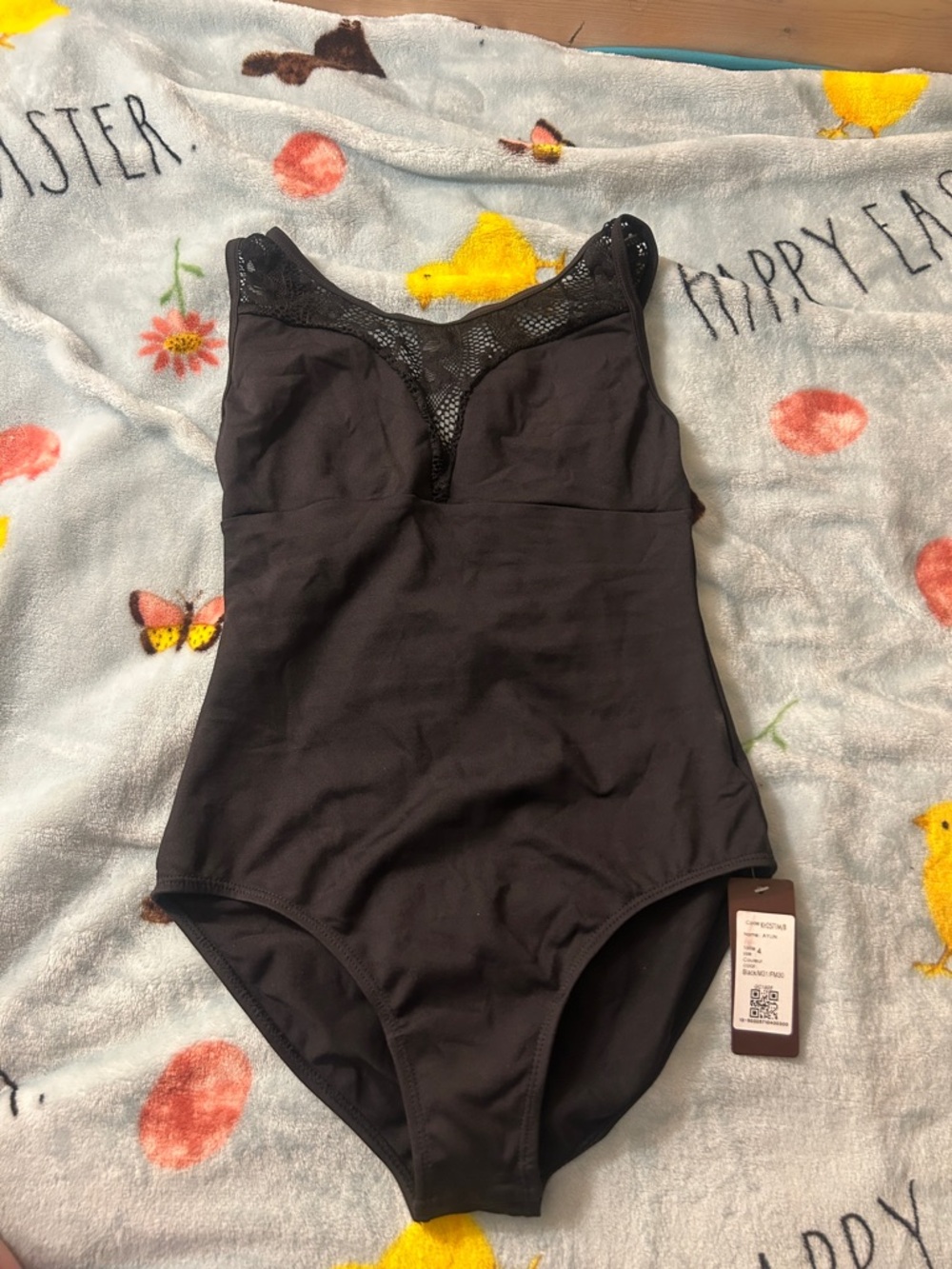 Women’s Black Lace-Trim Dance Leotard